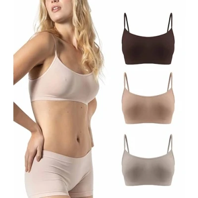 Afbeelding van Risalti BH zonder beugel, smalle schouders, 3 stuks bralette voor dames van microvezel, Brassiere top dames, elastisch, naadloos ondergoed made in Italy, wit zwart naturel, 3XL