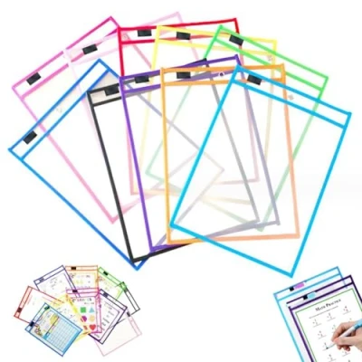 Afbeelding van 10 stuks afwisbare doorzichtige hoezen A4 Dry Erase tassen, beschrijfbaar en herbruikbaar, voor kantoor schoolbenodigdheden, kleuren
