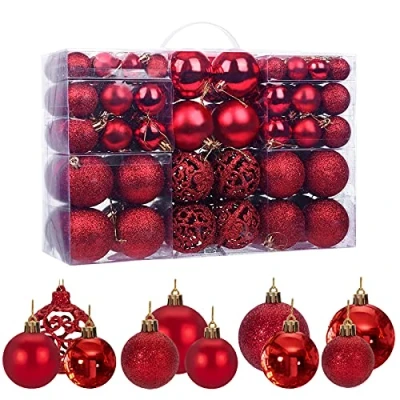Afbeelding van MTSCE Kerstballen, 100 stuks, rood, glitter, ondoorzichtig, glanzend, Ø 3, 4 en 6 cm