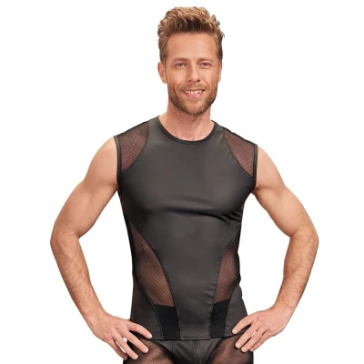 Afbeelding van Leather Look Heren Top Zwart NEK