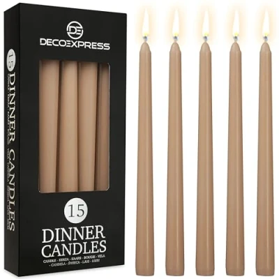 Afbeelding van DECO EXPRESS Kaarsen Set Klassieke Dripless Tapered Metallic Ongeparfumeerde 8H Brandtijd, Decoratieve Diner voor Restaurant Thuis Kerstmis, Verschillende Packs &amp; Kleuren (Cappuccino 15