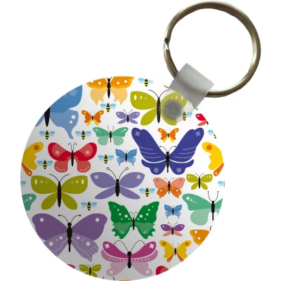Afbeelding van Sleutelhanger Een kleurrijke illustratie van vlinders Plastic Rond Uitdeelcadeautjes