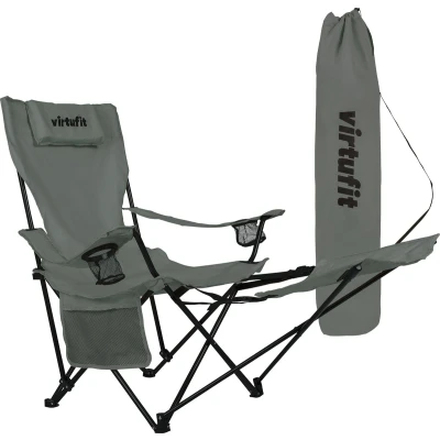 Afbeelding van VirtuFit Opvouwbare Camping Stoel met voetsteun Inclusief Draagtas Geschikt voor Festivals, Campings &amp; Stranden armsteunen Eenvoudig Meenemen en Opzetten Grijs