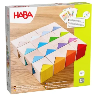 Afbeelding van HABA Creatieve bouwstenen, kleurrijke bouwset met 32 houten bouwstenen en 10 sjablonen, bevordert creativiteit, ruimtelijk denken fijne motoriek, vanaf 4 jaar, 2012606001