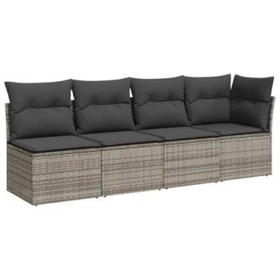 Afbeelding van Tuinbank 4 zits met kussens poly rattan grijs