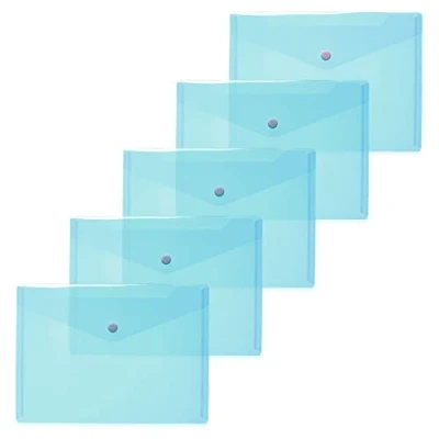 Afbeelding van HERMA 20059 documentenmappen DIN A5 (25 x 18 cm, polypropyleen, 5 stuks) transparante kijkzakken met drukknop voor school, universiteit, kantoor, PP enveloppen in lichtblauw