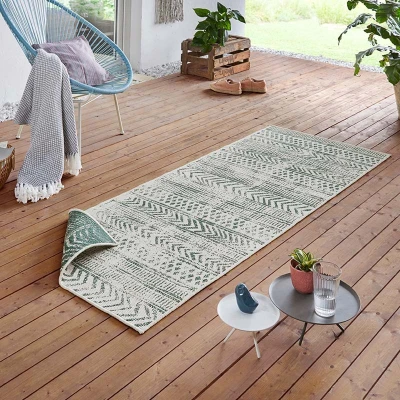 Afbeelding van Dubbelzijdige Loper Biri Crème 80x250cm Groen Bohemian Vloerkleed 123vloerkleed.nl is de online webshop voor vloerkleden en woonaccessoires.