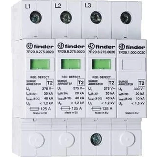 Afbeelding van Finder spd type 2 230vac 3 fase varistoren l1 n l2 l3 1 vonkenbrug pe 7p 24 8 275 1020
