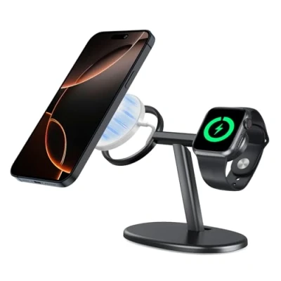 Afbeelding van EWA 2 in 1 draadloze oplaadstandaard, compatibel met Magsafe oplader en Apple Watch oplader, iPhone 12 serie serie, standaard (bevat geen oplader)