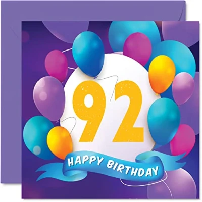 Afbeelding van 92e verjaardagskaart voor mannen en vrouwen ballonfeest gelukkige verjaardagskaarten 92 jarige man vrouw overgrootvader opa oma nanny mama papa, 145 mm x cadeau