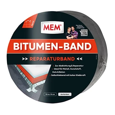 Afbeelding van MEM Bitumenband, zelfklevende afdichtingstape, UV bestendige beschermfolie, dikte: 1,5 mm, afmetingen: 15 cm x 10 m, kleur: aluminium