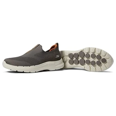 Afbeelding van Skechers Heren Gowalk 6 stretch pasvorm om aan te trekken, atletische loopschoen, wandelschoen, taupe, 39.5 EU X Weit