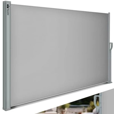 Afbeelding van tillvex® Zijmarkies, 200 x 400 cm, uittrekbaar en ondoorzichtig, inkijkbescherming voor balkon, tuin terras, zijrolgordijn met wandhouder, zonwering van roestvrij staal, luifel, windscherm