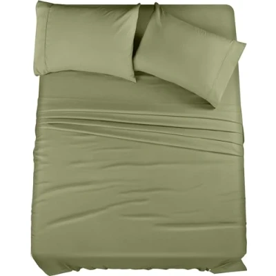 Afbeelding van Utopia Bedding Beddengoedset met queensize bed 4 delig beddengoed geborsteld microvezel krimp en kleurvast gemakkelijk te onderhouden (Queen, olijf)