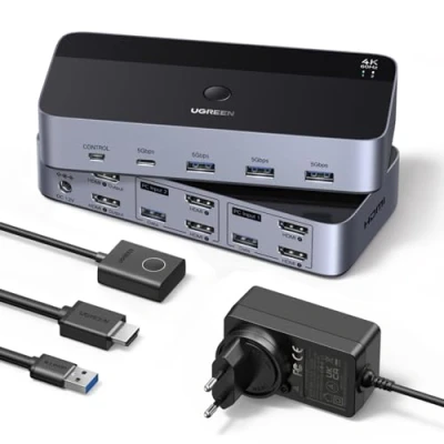 Afbeelding van UGREEN HDMI 2.0 KVM Switch 2 PC monitoren 4K60Hz toetsenbord en desktop controller schakelen 4 USB 3.0 poorten compatibel met Windows/Linux/macOS etc