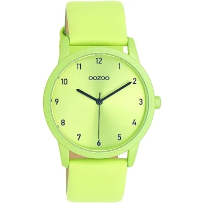 Afbeelding van Oozoo Timepieces Dameshorloge, met leren armband, hoogwaardig horloge voor vrouwen, elegant analoog dameshorloge in rond, lime green