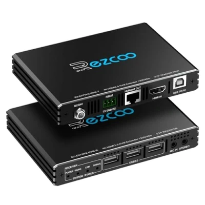 Afbeelding van 4K HDMI KVM Extender USB ongecomprimeerde 60Hz HDR Single over Cat5e/6 tot 300ft, 3 poorten USB2.0 Hub POE+RS232+EDID+3.5mm Stereo Audio en Microfoon, EX70H2KVM