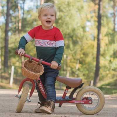 Afbeelding van Bandits &amp; Angels loopfiets Starter retro rood met mandje 2 jaar jongens en meisjes metaal