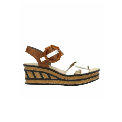 Afbeelding van Rieker Sandalen met plateauzool, Dames, Maat: 38, White Kunststof