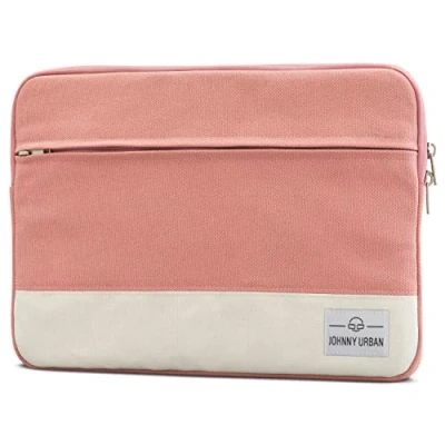 Afbeelding van Johnny Urban Canvas Laptop Sleeve 11 12 Inch Roze Laptopsleeves voor MacBook Air 11&quot; 12&quot; Surface Pro 3 &amp; 4 en vele andere 11.6&quot; Notebook Case van Katoen