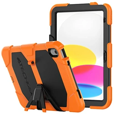 Afbeelding van TECHGEAR G SHOCK Ontwerp voor iPad 10 2022 [10e generatie] 10,9 inch stoere robuuste HEAVY DUTY Armour Shockproof Survival beschermhoes met standaard Kids Schools Builders Workman Case ORANGE
