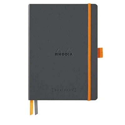Afbeelding van RHODIA 117814C Carnet Souple Bullet Journal Goalbook Titane A5 Pointillés Dot240 pages Papier Clairefontaine Ivoire 90g 2 Rubans, Fermeture Élastique Couverture Simili Cuir