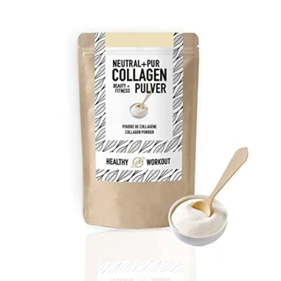 Afbeelding van Organic workout poeder hoge biologische beschikbaarheid bioactief collageen hydrolysaat peptiden type 1 3 perfecte oplosbaarheid neutrale smaak gezonde