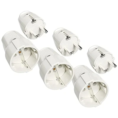 Afbeelding van ABSINA 3 x Schuko stekker en koppeling 230 V PVC met trekontlasting, 2 polig, V, 16 A 3,7 kW IP20 geaarde wit voor binnenshuis