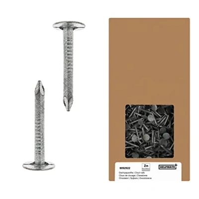 Afbeelding van HELPMATE Dakspijkers 2,0 x 16 mm, type B, 1000 g (1 kg), mechanisch verzinkt DIN 1160B, brede kop, dakvilt, clout nagels, dakleernagels, dakspijkers, zilver