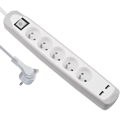 Afbeelding van Electraline Gummy 35607 stekkerdoos met 5 stopcontacten en 2 USB poorten, siliconen afdekking, schokbestendig, kabel m, platte stekker
