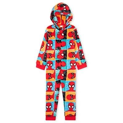 Afbeelding van Marvel Spiderman Kinderjumpsuit voor jongens, fleece overall kinderen, rood/blauw, 6 7 Jaar