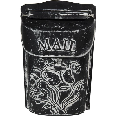 Afbeelding van Clayre &amp; Eef Brievenbus 22x7x33 cm Zwart Wit Metaal Bloemen Mail Wandbrievenbus