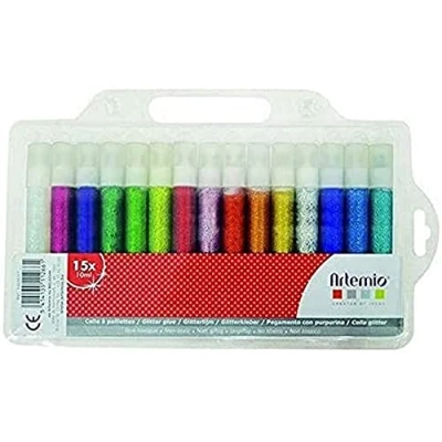 Afbeelding van 15 glitterlijm kleur 10 ml Artemio