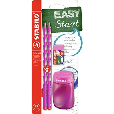 Afbeelding van Schoolset voor rechtshandigen STABILO EASYgraph S in roze inclusief boxslijper en gum