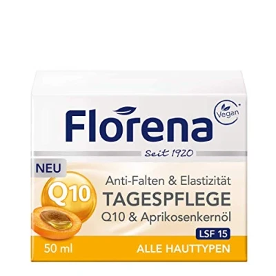 Afbeelding van Florena anti rimpel dagcrème Q10 en abrikozenkernolie, veganistisch, per stuk verpakt (1 x 50 ml)