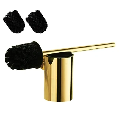 Afbeelding van Toiletborstelhouder met wc borstel set Goudkleurig Roestvrij staal Wandhouder RVS