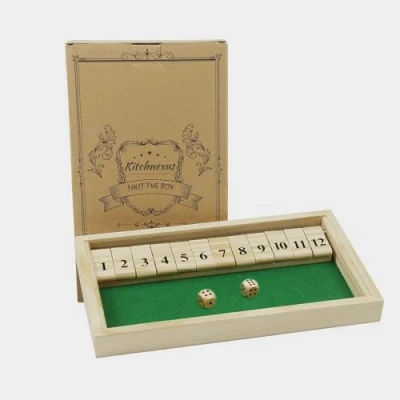 Afbeelding van Kitchnexus Deluxe Shut The Box dobbelspel met 2 spelers, houten tafel, spel, klassiek dobbelspel, bord speelgoed (groen)