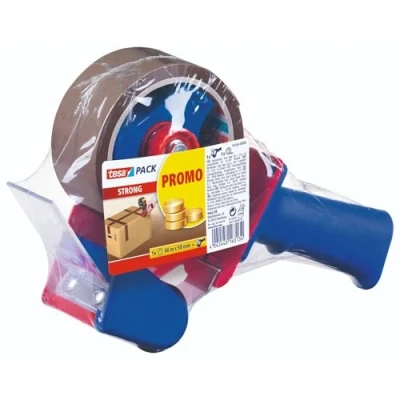 Afbeelding van Tesa Pack Strong en handafroller in set met 1 rol geluidsarme pakkettape bruin 66 m x 50 mm