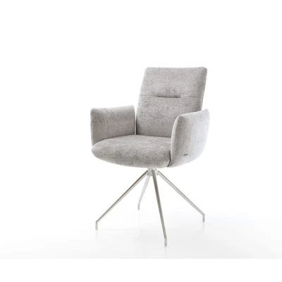 Afbeelding van DELIFE Draaistoel Jova Flex met armleuning chenille zilver grijs kruisframe conisch roestvrij staal 180 draaibaar pocketveer kern