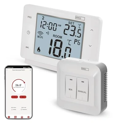 Afbeelding van EMOS GoSmart Wifi kamerthermostaat met app, programmeerbare slimme thermostaat voor verwarming, koeling, draadloze kamerthermostaat, compatibel Tuya, Alexa, Google Assistant, instelbaar