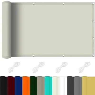 Afbeelding van Zonnescherm Canvas 1 x 6 m 98% Uv blokkering Schaduwdoek Met Gratis Touwen voor terras, balkon, gazon, tuin, feest, Ivoor