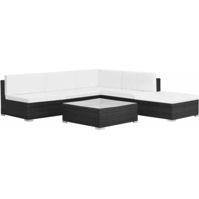 Afbeelding van vidaXL 6 delige Loungeset met kussens poly rattan zwart