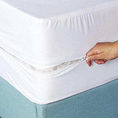 Afbeelding van waterdichte matrasbeschermer met rits, tweepersoonsbed, hoeslaken, matrashoes, ritssluiting rondom bescherming, 30 cm diep hoeslaken (tweepersoonsbed, 140 x 200 + cm)