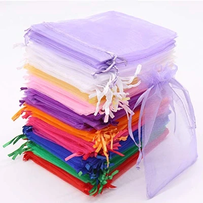 Afbeelding van Leeyunbee 100 stuks kleurrijke zakjes van organza, 10 x 15 cm, cadeauzakje, bruiloft, snoepzakjes voor festivals en bruiloften, satijnen trekkoord