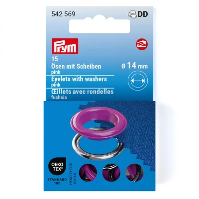 Afbeelding van Oogjes met sluitringen [15 stuks Ø 14 mm] Prym pink/zilver metallic roze Oeko Tex ️ Standard 100