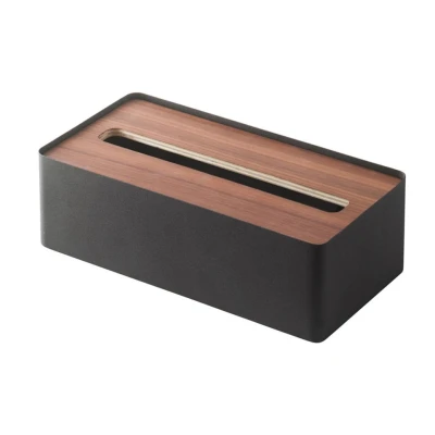 Afbeelding van Yamazaki Tissuehouder Rin Zwart Donkerbruin hout 26x13x8,2 cm