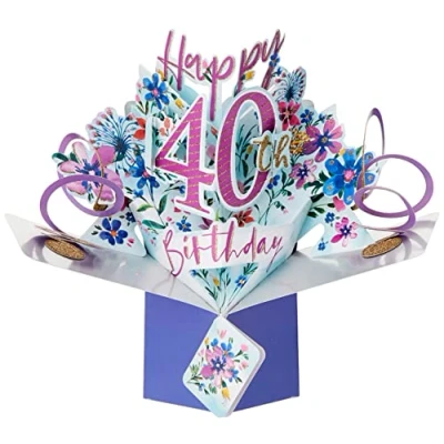 Afbeelding van 3D Pop up wenskaart met envelop Happy 40th Birthday