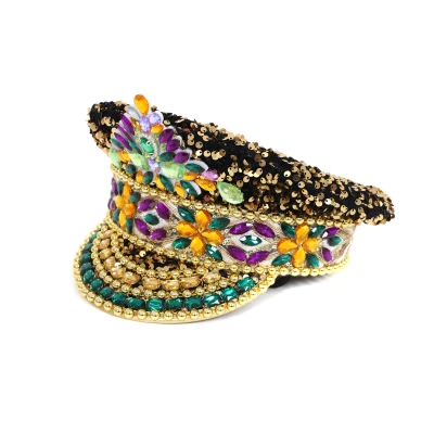 Afbeelding van Pet Kapitein Goud Luxe Met Steentjes en Pailletten