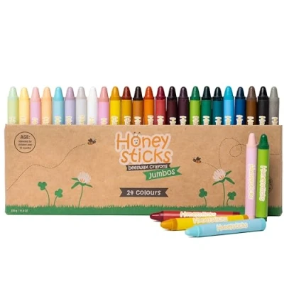 Afbeelding van Honeysticks Jumbo Crayons (24 stuks) Niet giftige kleurpotloden voor kinderen 100% pure bijenwas en voedselveilige kleuren 24 heldere Grote kleurpotloden, gemakkelijk te gebruiken