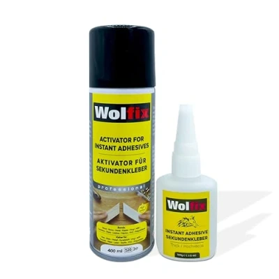 Afbeelding van Wolfix Secondelijm 100 g met activator 400 ml spray voor universele reparaties hoge hechtsterkte cyanoacrylaatlijm set extra sterke professionele superlijm alleslijm